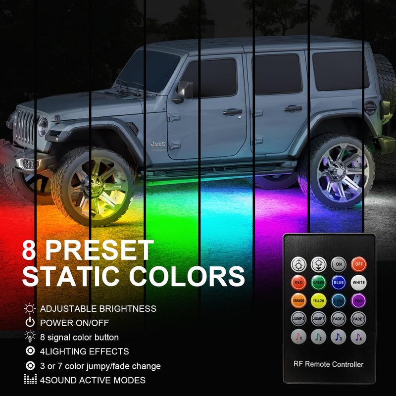 Glowlendra Underglow Car Lights, 4 pcs RGB-IC Smart LED Lights with APP and Remote Control, 16 Million Colors DIY Sound Active Function Music Mode, Underglow Kit for Car, SUVs, Trucks (Multicolor) - Image 3